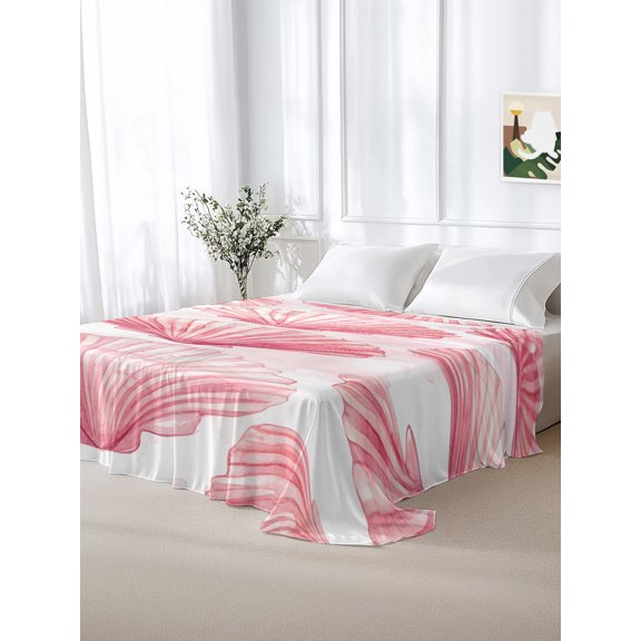 California King Size Flat Sheet Only,Ocean Pink Shells Soft Top Bed Sheets Breathable Bedding Sheet Summer Watercolor Marine Life Microfiber Hotel Top Sheets