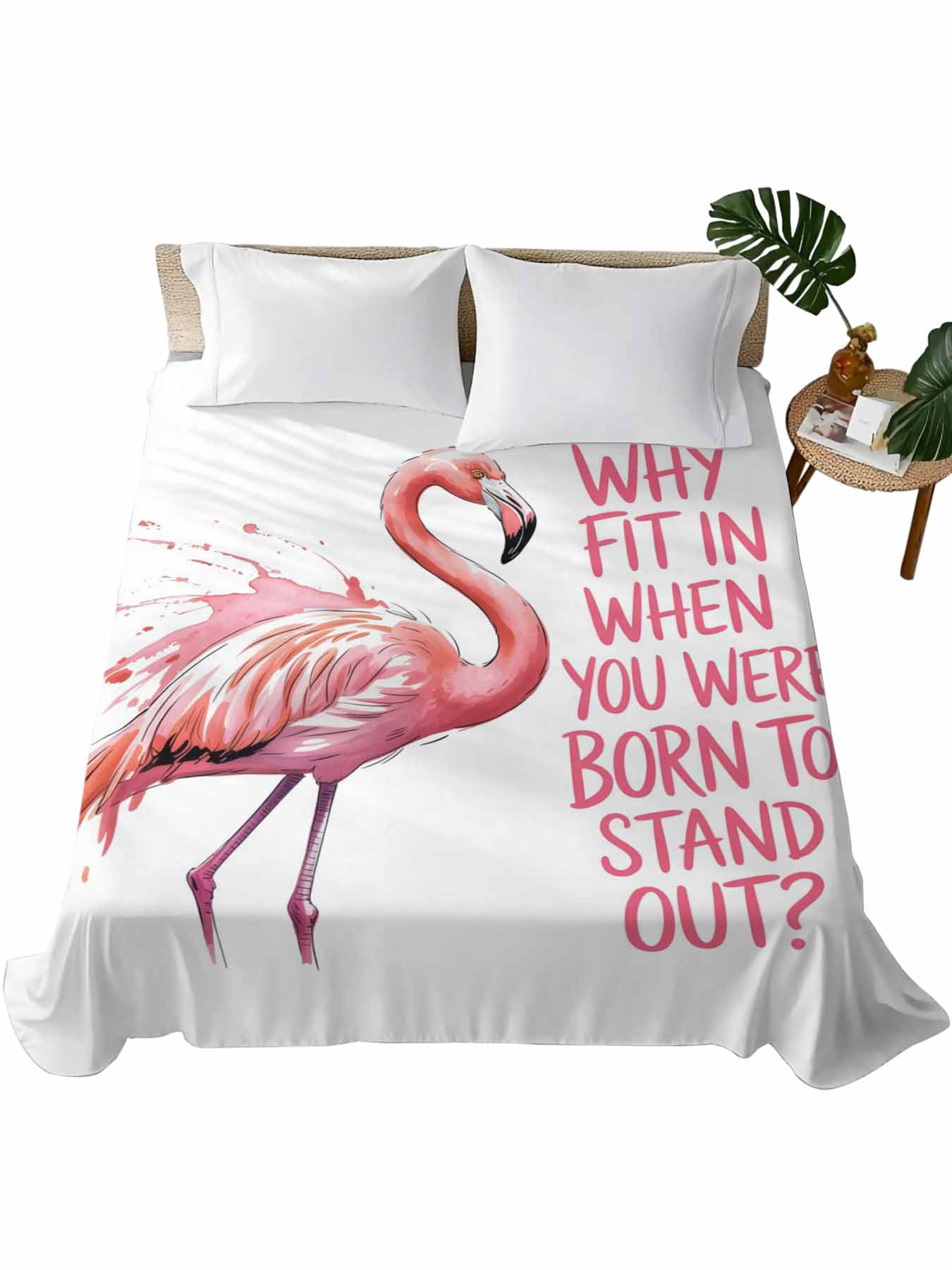 King Size Flat Sheet Only, Pink Flamingo Soft Brushed Microfiber Bed ...