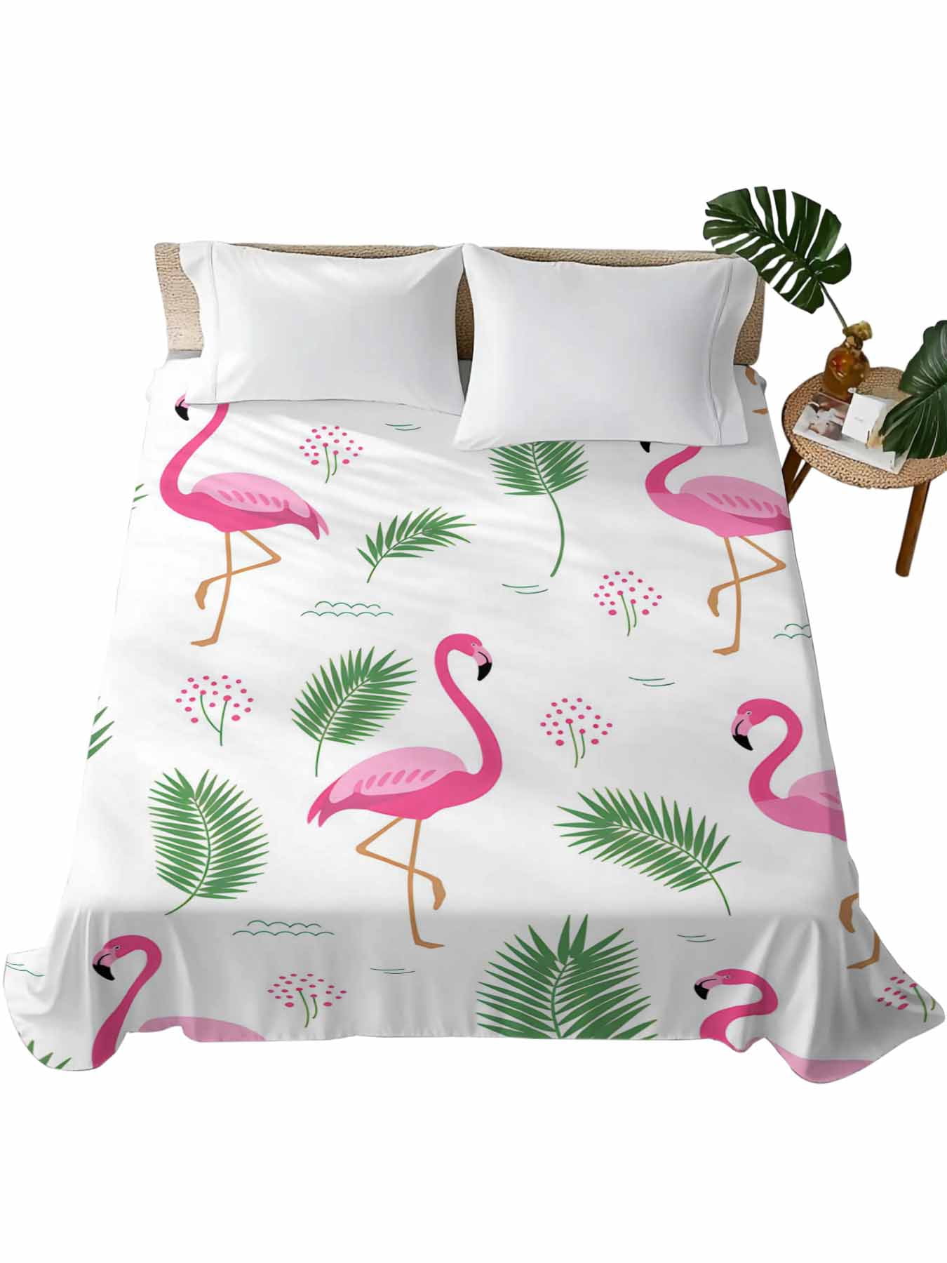 King Size Flat Sheet Only, Pink Flamingos Soft Brushed Microfiber Bed ...