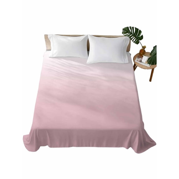 King Size Flat Sheet Only, Pink White Ombre Soft Brushed Microfiber Bed Sheets, Pink Gradient Color Modern Abstract Art Hotel Quality Breathable Bedding Top Sheet, Easy Care, 105"x98"
