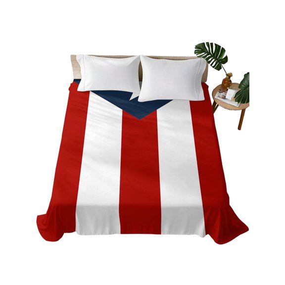 California King Size Flat Sheet Only,Puerto Rican Flag Soft Top Bed Sheets Breathable Bedding Sheet Red and White Stripes Microfiber Hotel Luxury Top Sheets