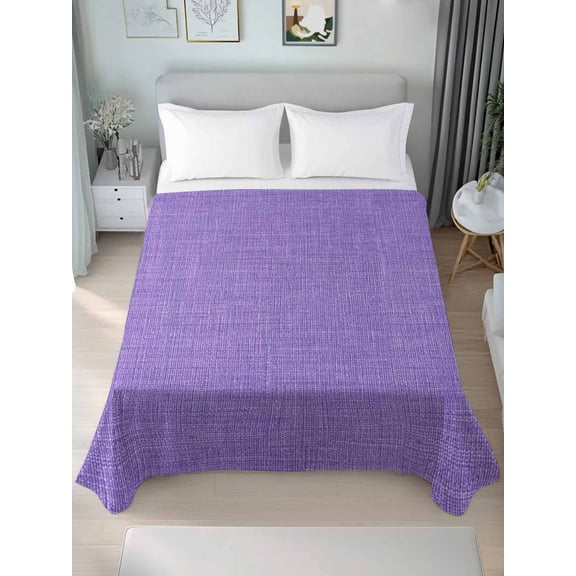 King Size Flat Sheet Only, Purple Soft Brushed Microfiber Bed Sheets, Farmhouse Burlap Solid Purple Color Modern Linen Texture Hotel Quality Breathable Bedding Top Sheet, 105"x98"