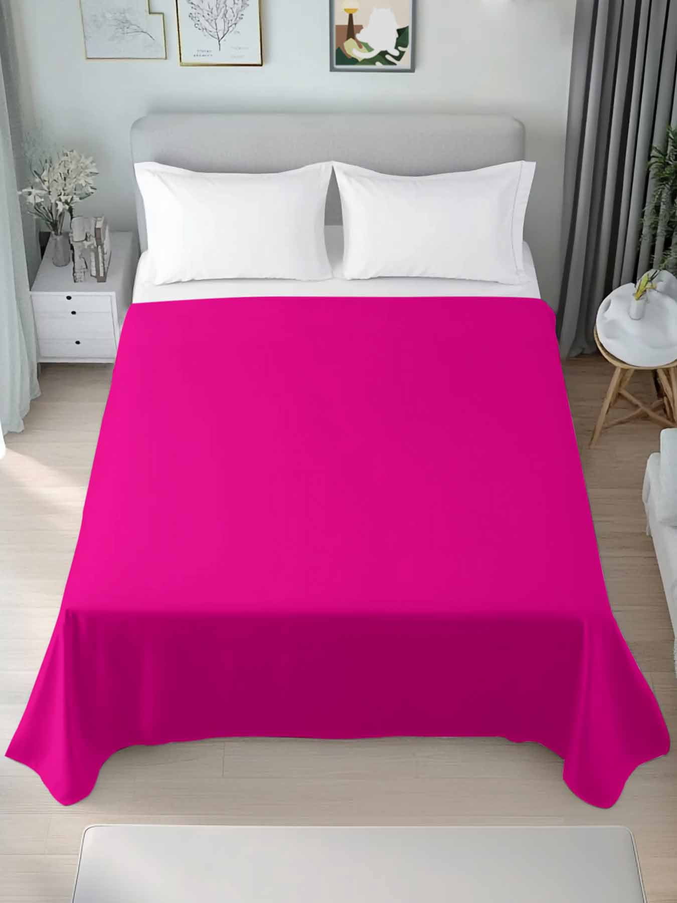 King Size Flat Sheet Only, Rose Pink Soft Brushed Microfiber Bed Sheets ...