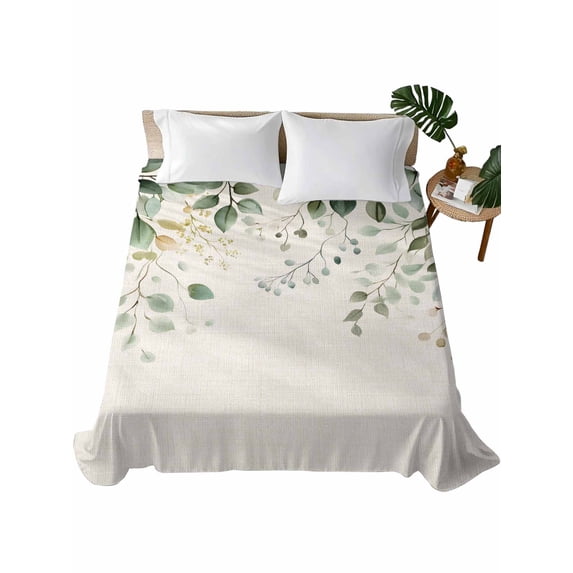 California King Size Flat Sheet Only, Sage Green Eucalyptus Soft Brushed Microfiber Bed Sheets, Traditional Tree Branch Leaf Plant Hotel Quality Breathable Bedding Top Sheet, Easy Care, 108"x98"