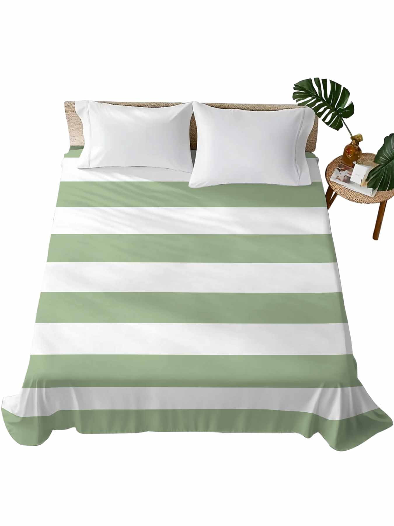 California King Size Flat Sheet Only, Sage Green Striped Soft Brushed ...