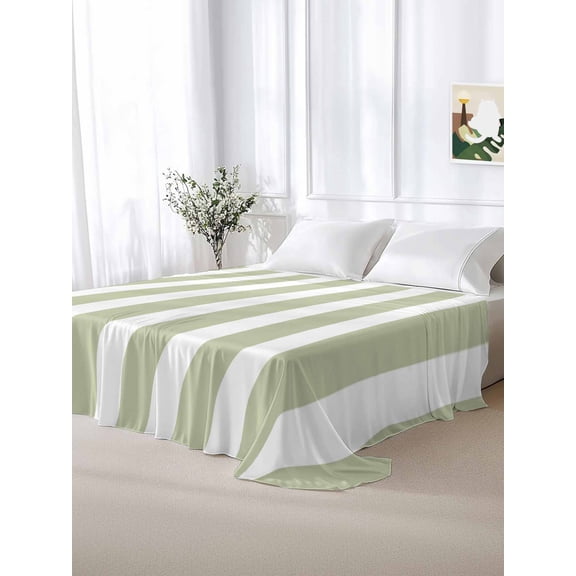 California King Size Flat Sheet Only,Sage Green and White Stripe Art Soft Top Bed Sheets Breathable Bedding Sheet Minimalist Modern Line Texture Microfiber Hotel Luxury Top Sheets