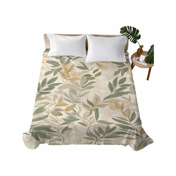 California King Size Flat Sheet Only, Sage Green Yellow Botanical Soft Brushed Microfiber Bed Sheets, Vintage Spring Summer Hotel Quality Breathable Bedding Top Sheet, Easy Care, 108"x98"