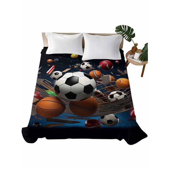 California King Size Flat Sheet Only, Sports Soft Brushed Microfiber Bed Sheets, Football Basketball Baseball Ball Games Hotel Quality Breathable Bedding Top Sheet, Easy Care, 108"x98"