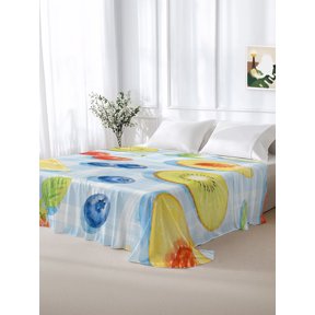 California King Size Flat Sheet Only,Summer Fruit Slices Peach Pattern Soft Top Bed Sheets Breathable Bedding Sheet Blue Gingham Backdrop Microfiber Hotel Luxury Top Sheets