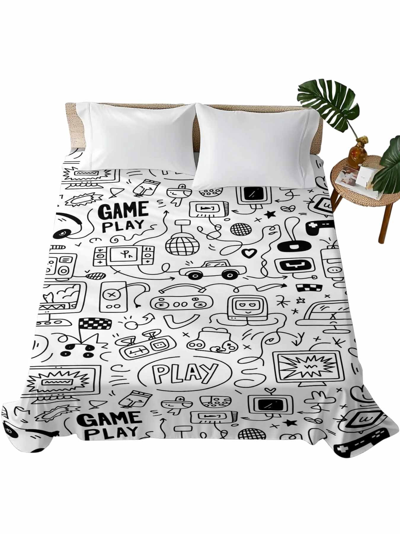 King Size Flat Sheet Only, Video Game Soft Brushed Microfiber Bed ...