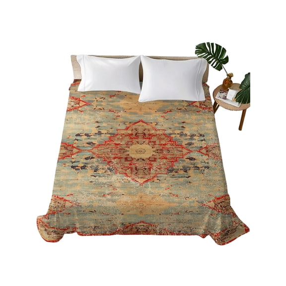 California King Size Flat Sheet Only,Vintage Bohemian Pattern Soft Top Bed Sheets Breathable Bedding Sheet Abstract Turkish Tattoos Microfiber Hotel Luxury Top Sheets