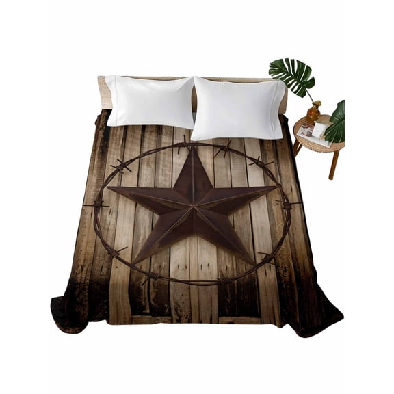 California King Size Flat Sheet Only, Western Star Retro Soft Brushed Microfiber Bed Sheets, Vintage Brown Wood Barn Hotel Quality Breathable Bedding Top Sheet, Easy Care, 108"x98"