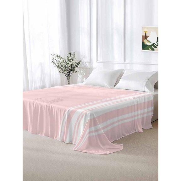 California King Size Flat Sheet Only,White Pink Vertical Stripes Soft Top Bed Sheets Breathable Bedding Sheet Minimalist Background Microfiber Hotel Luxury Top Sheets