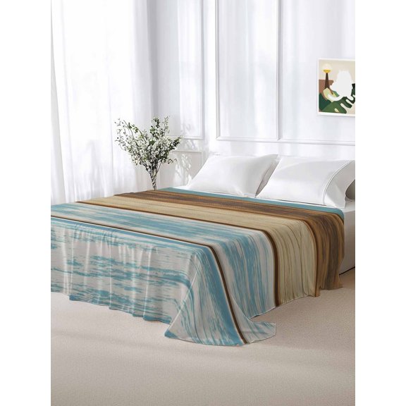 California King Size Flat Sheet Only,Wood in Turquoise Beige Soft Top Bed Sheets Breathable Bedding Sheet Rustic Farmhouse Background Microfiber Hotel Luxury Flat Sheets