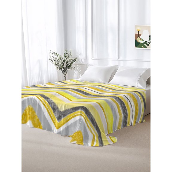 California King Size Flat Sheet Only,Yellow Gray Gradient Zigzag Stripe Soft Top Bed Sheets Breathable Bedding Sheet Nordic Style Abstract Art Microfiber Hotel Luxury Top Sheets