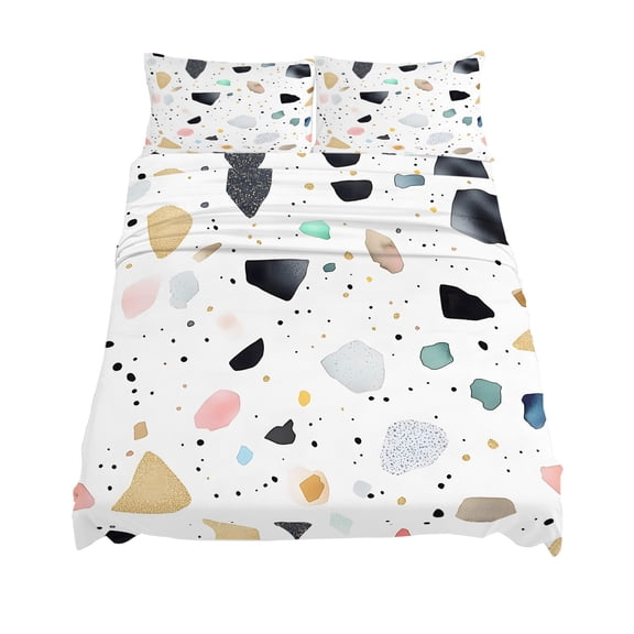 California King Size Fragments Puzzles Art Sheet Sets Colorful Dot Art Soft Breathable Microfiber Bed Sheets Deep Pockets 4 Piece Bed Sheets Set, 1 Fitted Sheet, 1 Flat Sheet & 2 Pillowcases