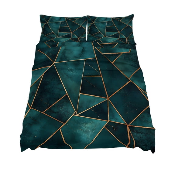 California King Size Geometric Pattern Sheet Sets Dark Green Triangle Collage Art Soft Breathable Microfiber Bed Sheets 4 Piece Bed Sheets Set, 1 Fitted Sheet, 1 Flat Sheet & 2 Pillowcases