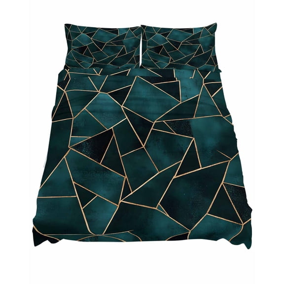 California King Size Geometric Pattern Sheet Sets Dark Green Triangle Collage Soft Breathable Microfiber Bed Sheets Deep Pockets 4 Piece Bed Sheets Set, 1 Fitted Sheet, 1 Flat Sheet & 2 Pillowcases