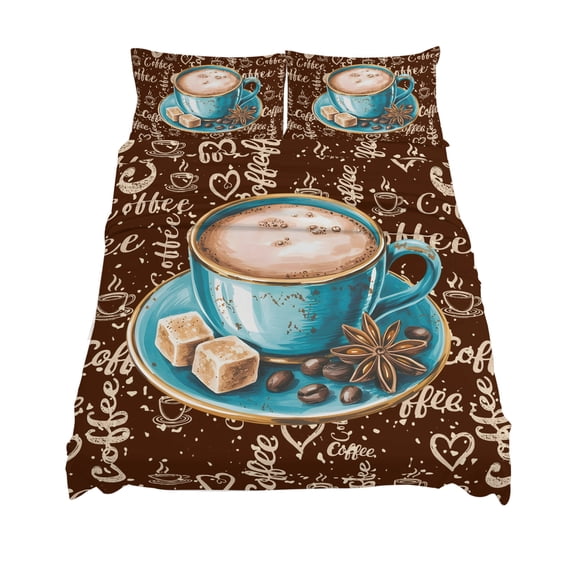 California King Size Green Coffee Cup Beans Sheet Sets Sugar Vintage Dark Brown Soft Breathable Microfiber Bed Sheets Deep Pockets 4 Piece Bed Sheets Set, 1 Fitted Sheet, 1 Flat Sheet & 2 Pillowcases