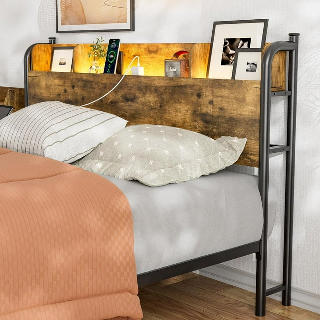 California King Size LED Storage Headboard, Metal Cal King Headboard