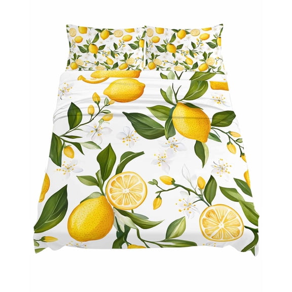 California King Size Lemon Summer Sheet Sets Floral Lemon Yellow Green Soft Breathable Microfiber Bed Sheets Deep Pockets 4 Piece Bed Sheets Set, 1 Fitted Sheet, 1 Flat Sheet & 2 Pillowcases