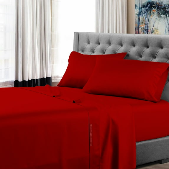 California King Size Luxury Extrasoft Giza Cotton 4 Piece Sheets Set in Hotel Quality Blood Red Solid 15 Inch Deep Pocket