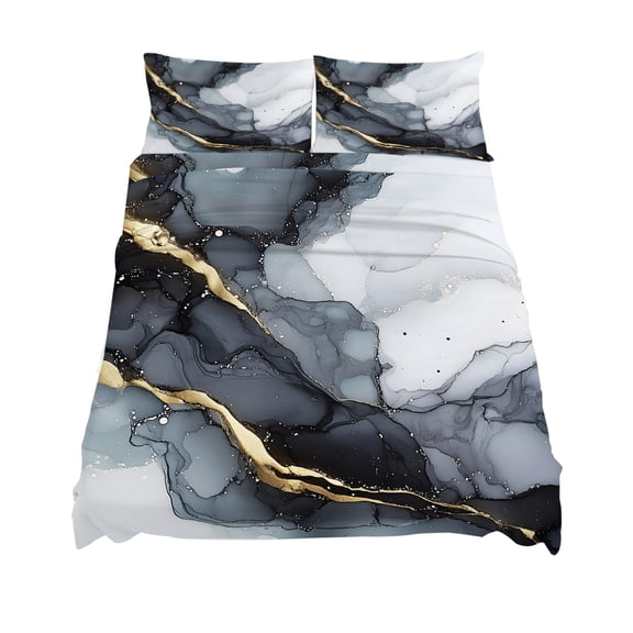 California King Size Marble Texture Sheet Sets Gray Marble Abstract Art Soft Breathable Microfiber Bed Sheets Deep Pockets 4 Piece Bed Sheets Set, 1 Fitted Sheet, 1 Flat Sheet & 2 Pillowcases