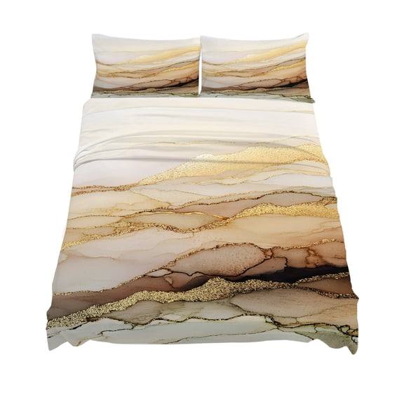 California King Size Marble Yellow Sheet Sets Gradient Gold Marbling Modern Art Soft Breathable Microfiber Bed Sheets Deep Pockets 4 Piece Bed Sheets Set, 1 Fitted Sheet, 1 Flat Sheet & 2 Pillowcases