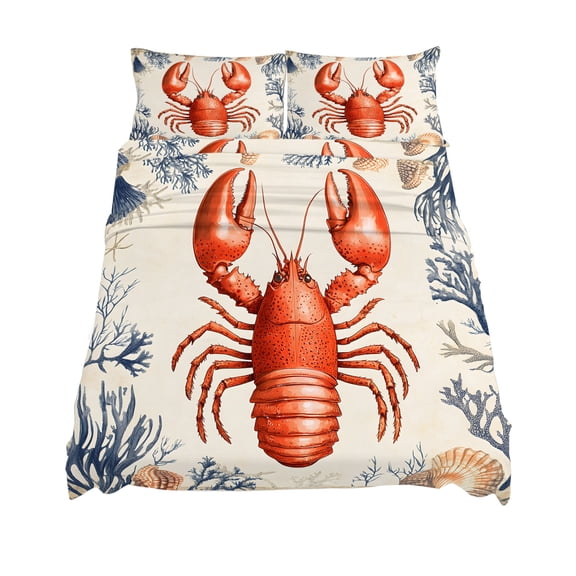 California King Size Marine Life Sheet Sets Red Lobster Shell Seaweed Soft Breathable Microfiber Bed Sheets Deep Pockets 4 Piece Bed Sheets Set, 1 Fitted Sheet, 1 Flat Sheet & 2 Pillowcases