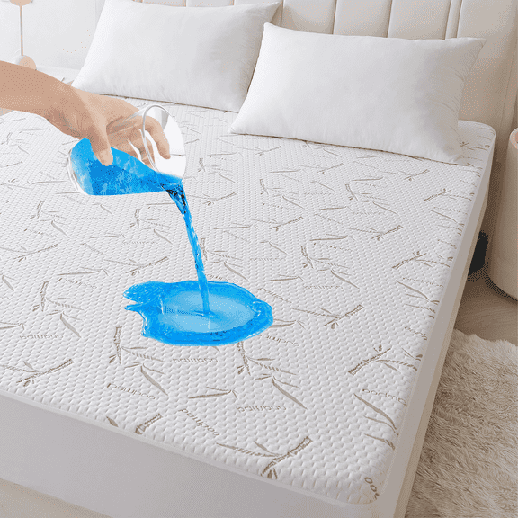 California King Size Mattress Protector Waterproof, Rayon from Bamboo, Cooling Quilted Fitted Mattress Pad, Noiseless Waterproof Mattress Cover, fits up to 21" Deep Pocket