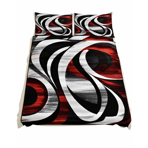 California King Size Modern Seamless Stitching Sheet Sets Black Red Geometric Soft Breathable Microfiber Bed Sheets Deep Pockets 4 Piece Bed Sheets Set, 1 Fitted Sheet, 1 Flat Sheet & 2 Pillowcases