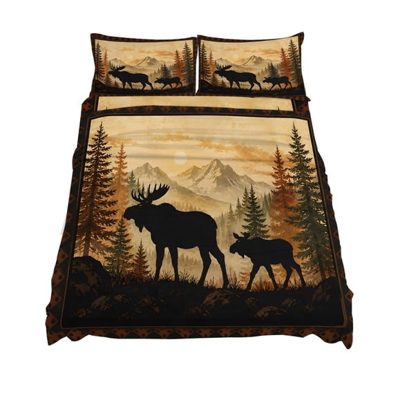 California King Size Moose Sheet Sets Rustic Brown Wildlife Wilderness Pine Tree Forest Mountain Soft Breathable Microfiber Bed Sheets 4 Piece Set, 1 Fitted Sheet, 1 Flat Sheet & 2 Pillowcases