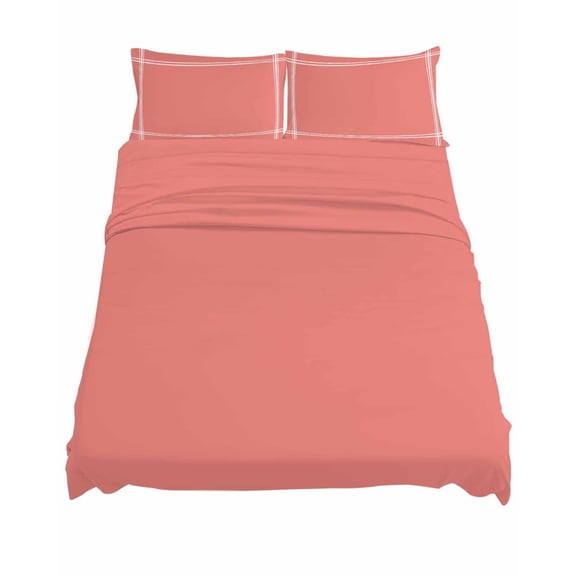 California King Size Peach Solid Sheet Sets Soft Breathable Microfiber Bed Sheets Deep Pockets 4 Piece Bed Sheets Set, 1 Fitted Sheet, 1 Flat Sheet & 2 Pillowcases