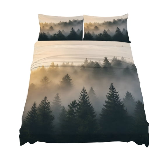 California King Size Pine Tree Forest Sheet Sets Farmhouse Mist Mountain Nature Landscape Soft Breathable Microfiber Bed Sheets Deep Pockets 4 Piece Set, 1 Fitted Sheet, 1 Flat Sheet & 2 Pillowcases