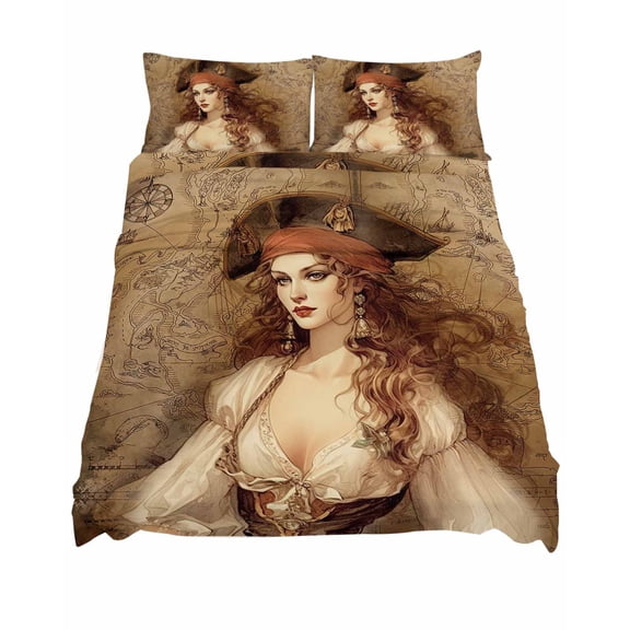 California King Size Pirate Girl Sheet Sets Treasure Route Map Soft Breathable Microfiber Bed Sheets Deep Pockets 4 Piece Bed Sheets Set, 1 Fitted Sheet, 1 Flat Sheet & 2 Pillowcases