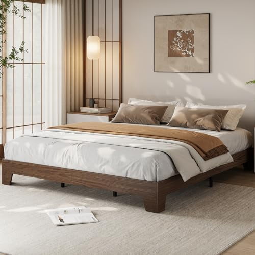 California King Size Platform Bed Frame, Minimalist Wood Bed Frame No Headboard Needed, Sturdy Low Profile Bed with Natural Wood Grain, Noise-Free & Easy Assembly