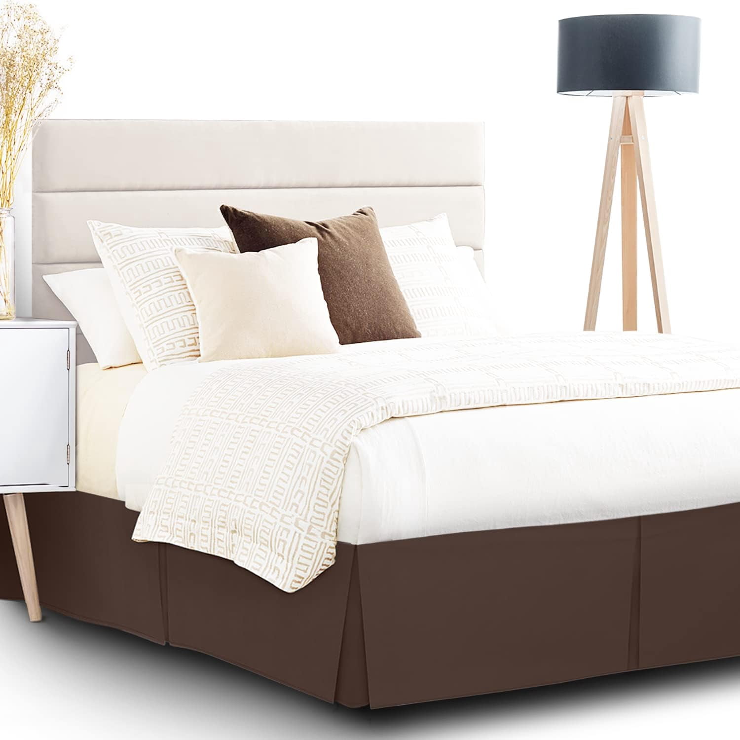 California King Size Pleated Bed Skirt, Choclate Brown, 10 Inch Drop, 120 GSM Microfiber, Wrinkle-Free, Fade Resistant, Easy Fit Box Spring Cover