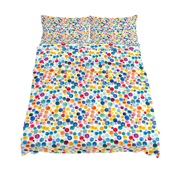 California King Size Polka Dots Sheet Sets Watercolor Blue Yellow Red Soft Breathable Microfiber Bed Sheets Deep Pockets 4 Piece Bed Sheets Set, 1 Fitted Sheet, 1 Flat Sheet & 2 Pillowcases