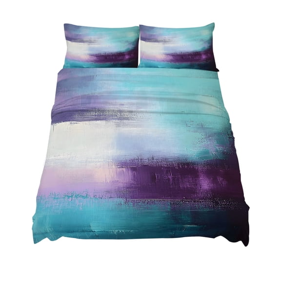 California King Size Purple Teal Sheet Sets Mottled Graffiti Color Block Abstract Geometric Soft Breathable Microfiber Bed Sheets 4 Piece Bed Sheets Set, 1 Fitted Sheet, 1 Flat Sheet & 2 Pillowcases