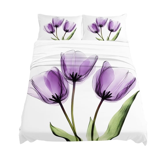 California King Size Purple Tulip Sheet Sets X-ray Image Flower Abstract Transparent Floral Soft Breathable Microfiber Bed Sheets 4 Piece Bed Sheets Set, 1 Fitted Sheet, 1 Flat Sheet & 2 Pillowcases
