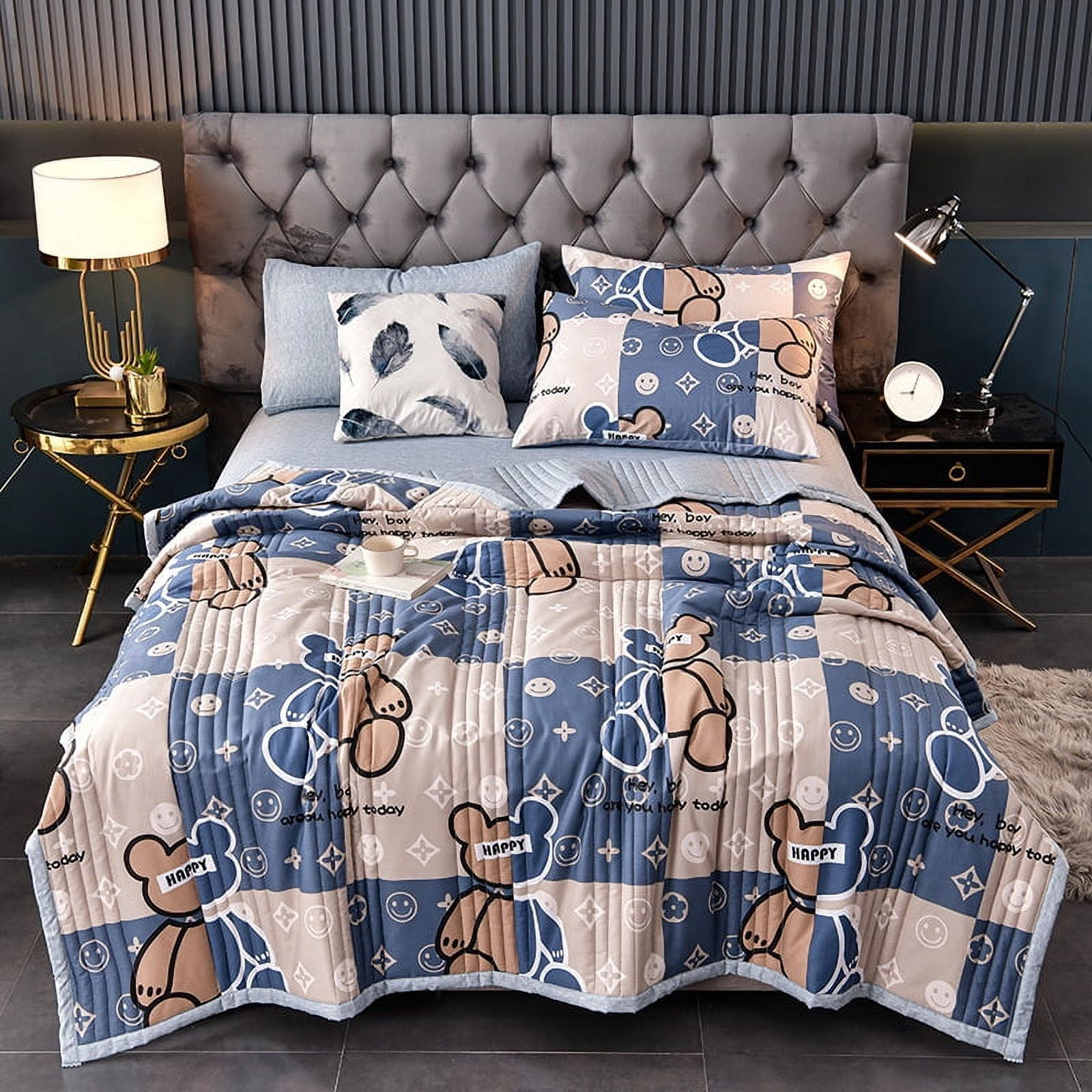 California King Size Quilt, 100% Cotton Washed Summer Cooler Quilt Air Conditioner Quilt,59.11"l*78.74"w