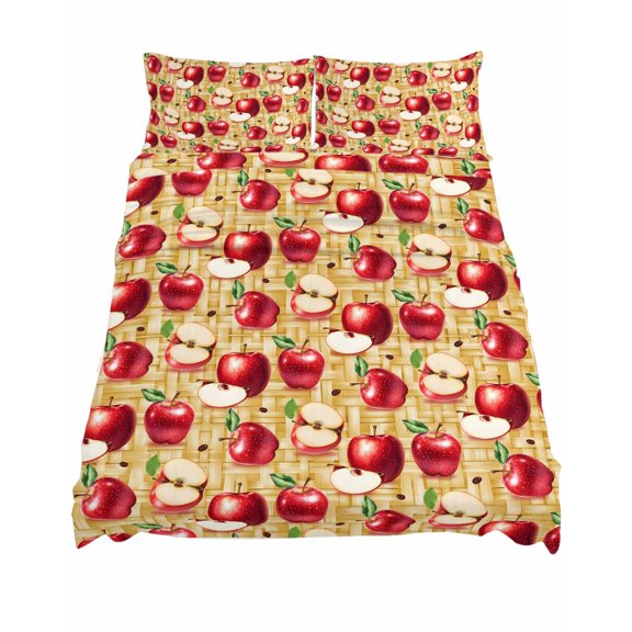 California King Size Red Apples Sheet Sets Fruit Whole Sliced on Natural Woods Soft Breathable Microfiber Bed Sheets Deep Pockets 4 Piece Bed Sheets Set, 1 Fitted Sheet, 1 Flat Sheet & 2 Pillowcases