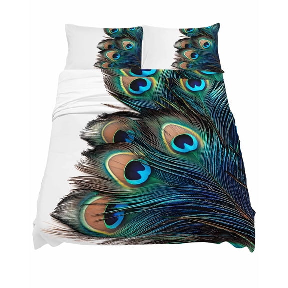 California King Size Retro Sheet Sets Peacock Feathers Abstract Art Soft Breathable Microfiber Bed Sheets Deep Pockets 4 Piece Bed Sheets Set, 1 Fitted Sheet, 1 Flat Sheet & 2 Pillowcases