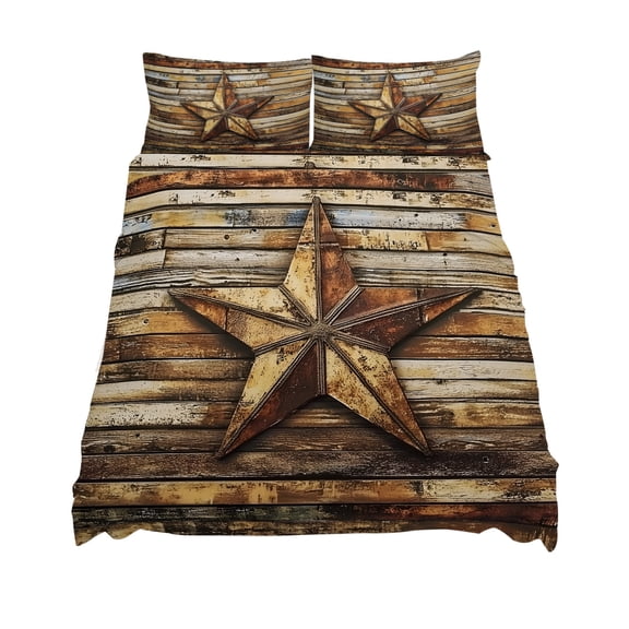California King Size Retro Star Sheet Sets Abstract Metal Stars Old Weathered Wood Grain Soft Breathable Microfiber Bed Sheets 4 Piece Bed Sheets Set, 1 Fitted Sheet, 1 Flat Sheet & 2 Pillowcases