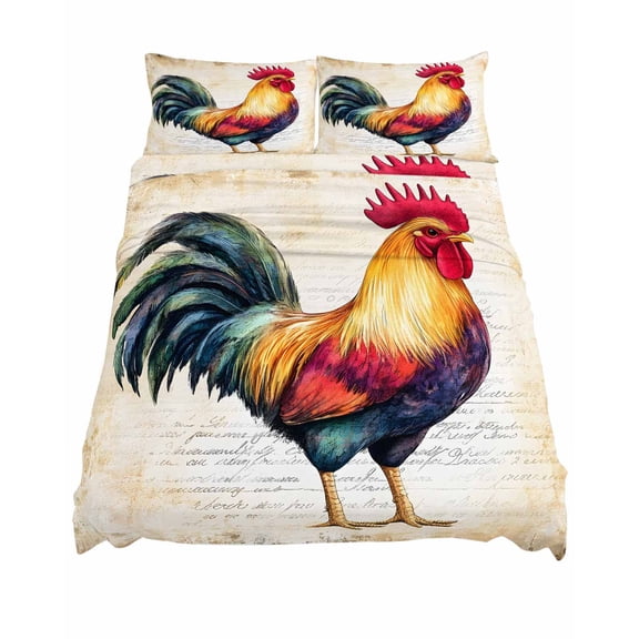 California King Size Rooster Sheet Sets Retro Chicken Farm Animal Rustic Country Soft Breathable Microfiber Bed Sheets 4 Piece Bed Sheets Set, 1 Fitted Sheet, 1 Flat Sheet & 2 Pillowcases