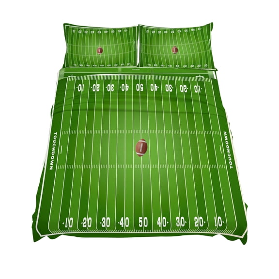 California King Size Rugby Sport Sheet Sets Green Stadium Match Number Touchdown Soft Breathable Microfiber Bed Sheets 4 Piece Bed Sheets Set, 1 Fitted Sheet, 1 Flat Sheet & 2 Pillowcases