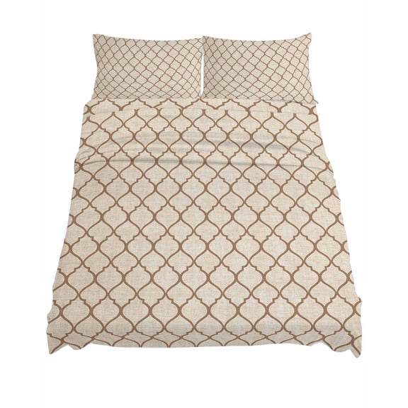 California King Size Rustic Moroccan Sheet Sets Geometric Quatrefoil Khaki Lattice Soft Breathable Microfiber Bed Sheets 4 Piece Bed Sheets Set, 1 Fitted Sheet, 1 Flat Sheet & 2 Pillowcases