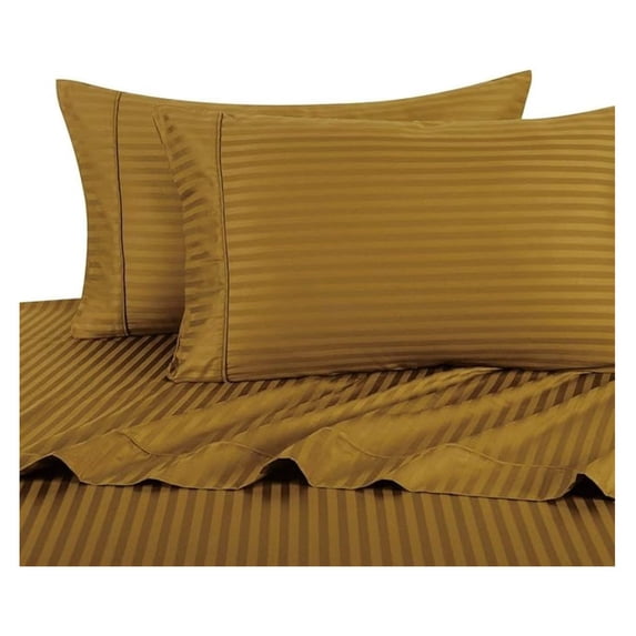 California King Size Sheets, Bronze, 100% Cotton Sheets, Deep Pocket, Cool Cotton Sateen, Smooth Striped Pattern Weaved Bed Sheets