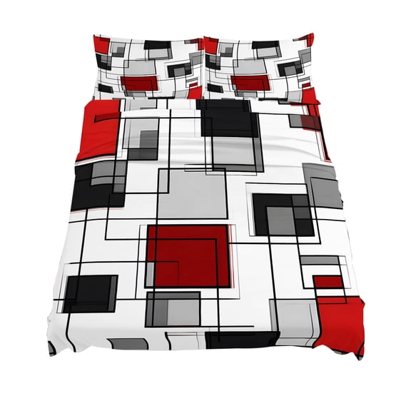 California King Size Space Design Sense Sheet Sets Abstract Black Line Red Suqare Stitching Soft Breathable Microfiber Bed Sheets 4 Piece Bed Sheets Set, 1 Fitted Sheet, 1 Flat Sheet & 2 Pillowcases