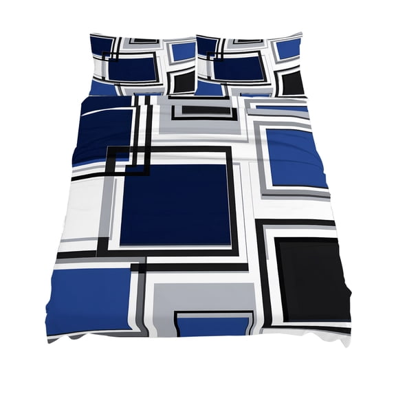 California King Size Space Design Sense Sheet Sets Black Blue Suqare Stitching Soft Breathable Microfiber Bed Sheets Deep Pockets 4 Piece Bed Sheets Set, 1 Fitted Sheet, 1 Flat Sheet & 2 Pillowcases